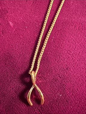 Gold-tone Wishbone Pendant Necklace - Women Jewelry